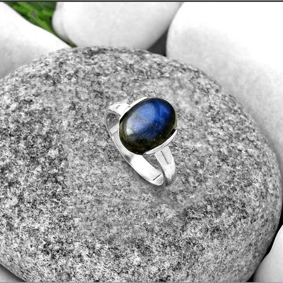 Sale 3ct Natural Blue Fire Labradorite  Madagascar 925 Sterling Silver Ring s.6 - Picture 4 of 8